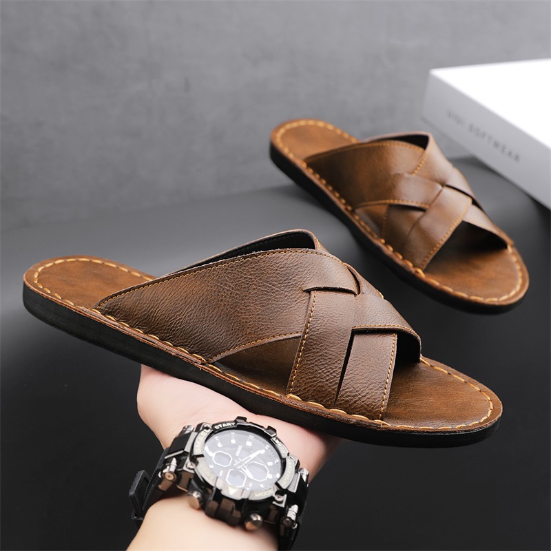 Men'S Shoes Temu - Genuine Leather Men Casual Sandals Summer