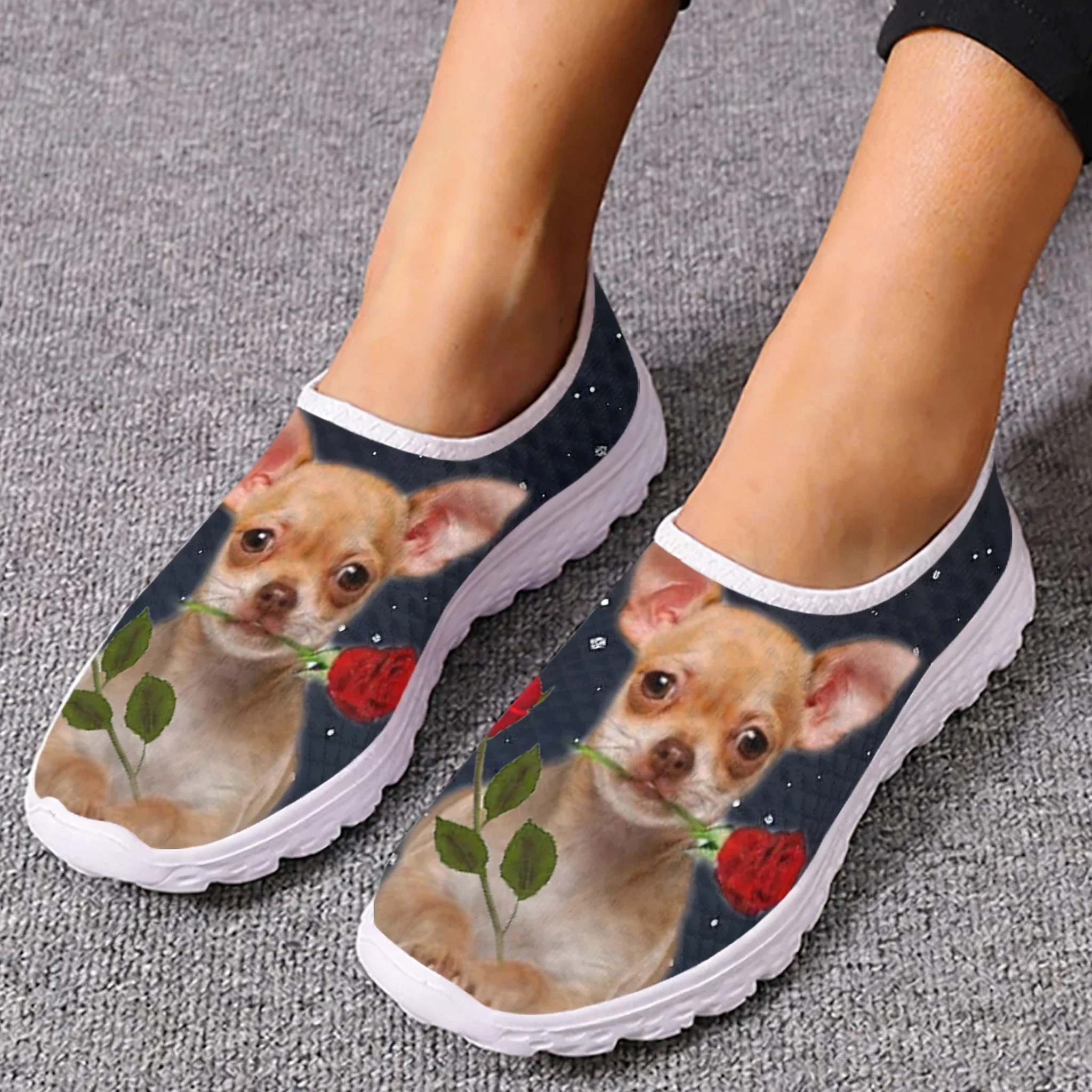 Men'S Shoes For Tennis - Chihuahua Rose Flower Design Mesh High